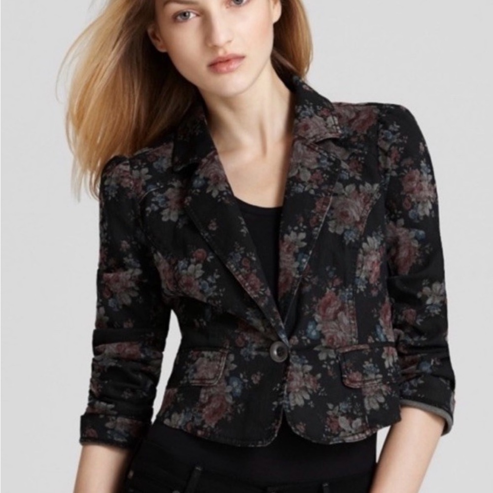Free People Floral Distressed Y2K Cropped Blazer - Picture 4 of 9